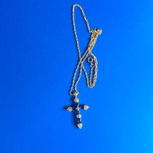 925 Sapphire cross with lab created diamonds.